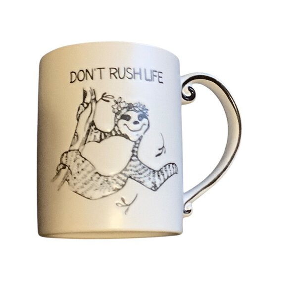 Don't Rush Life Ceramic Mug With Sloth Design Brown Interior 4.25" - Picture 2 of 5